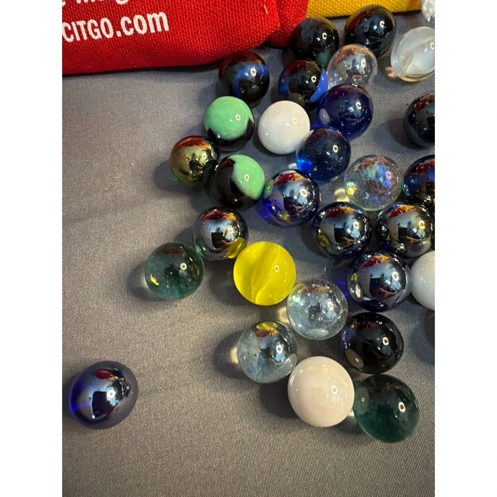 Vintage Glass Marble Lot with 5 Citgo Promotional Pouches UV Reactive Assorted